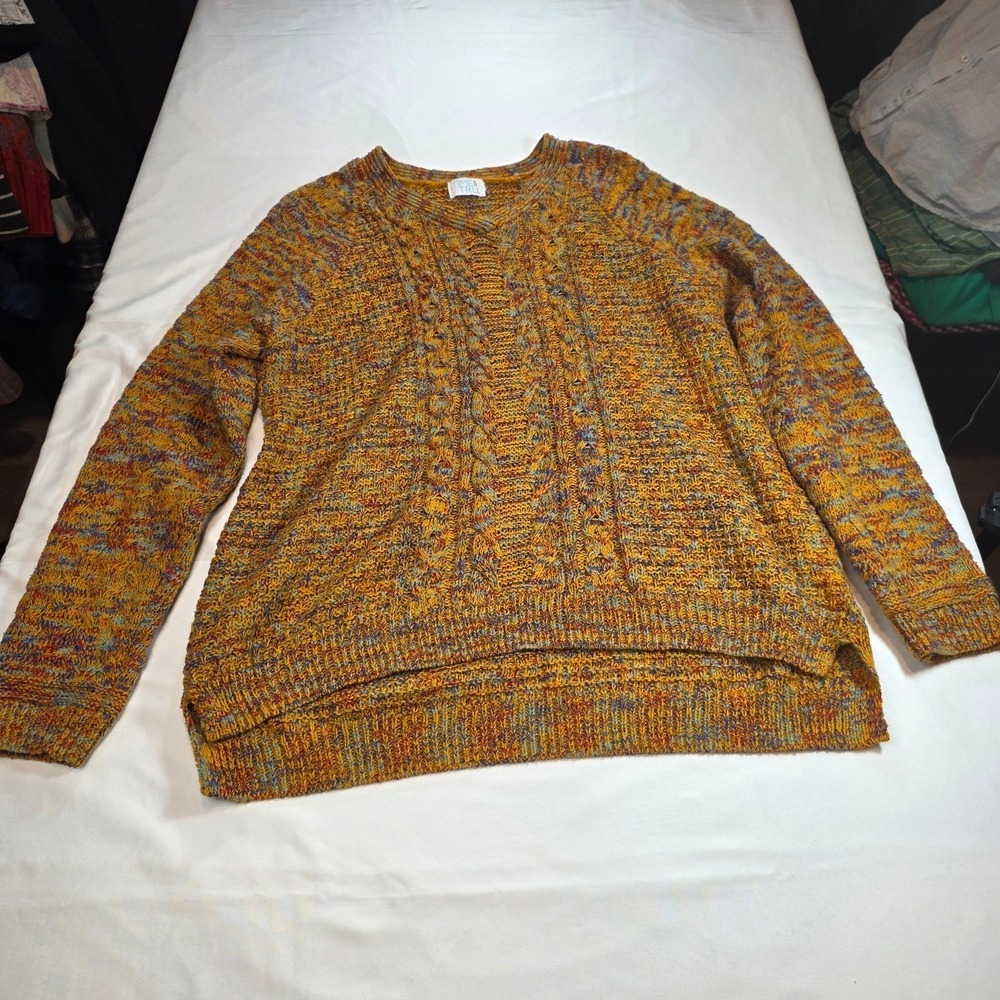 Time & Tru Women Sweater Large Multicolored Chunky Knit Pullover Yellow Blue Red